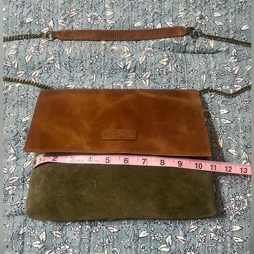 Two-Tone Brown Leather & Olive Suede Crossbody Bag - Picture 2 of 13